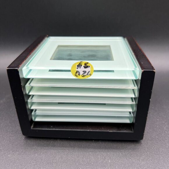 Crate & Barrel Swing Glass Photo Coaster Set & Holder Fur Family Picture Frames - Picture 10 of 11